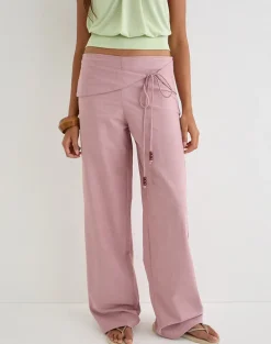 Cursa Trouser in Linen Dusty Rose with Belt