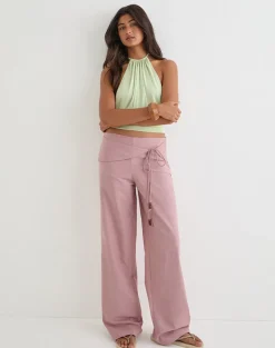 Cursa Trouser in Linen Dusty Rose with Belt