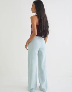 Cursa Trouser in Linen Steel Blue with Belt