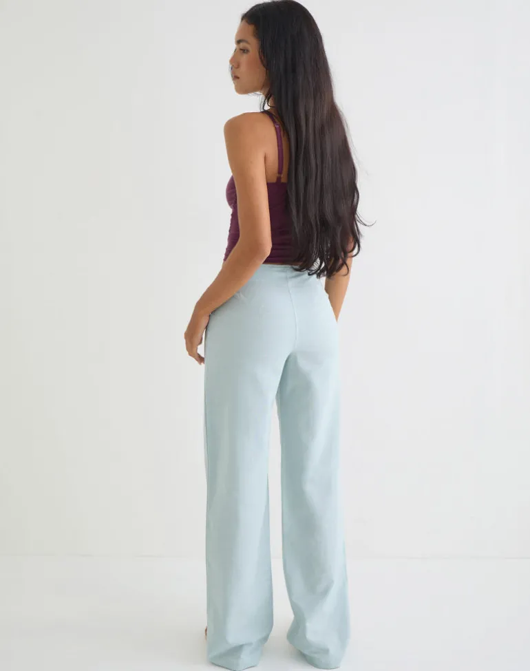 Cursa Trouser in Linen Steel Blue with Belt