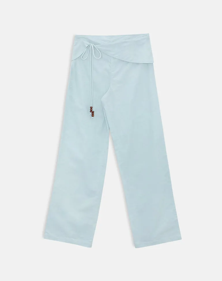Cursa Trouser in Linen Steel Blue with Belt