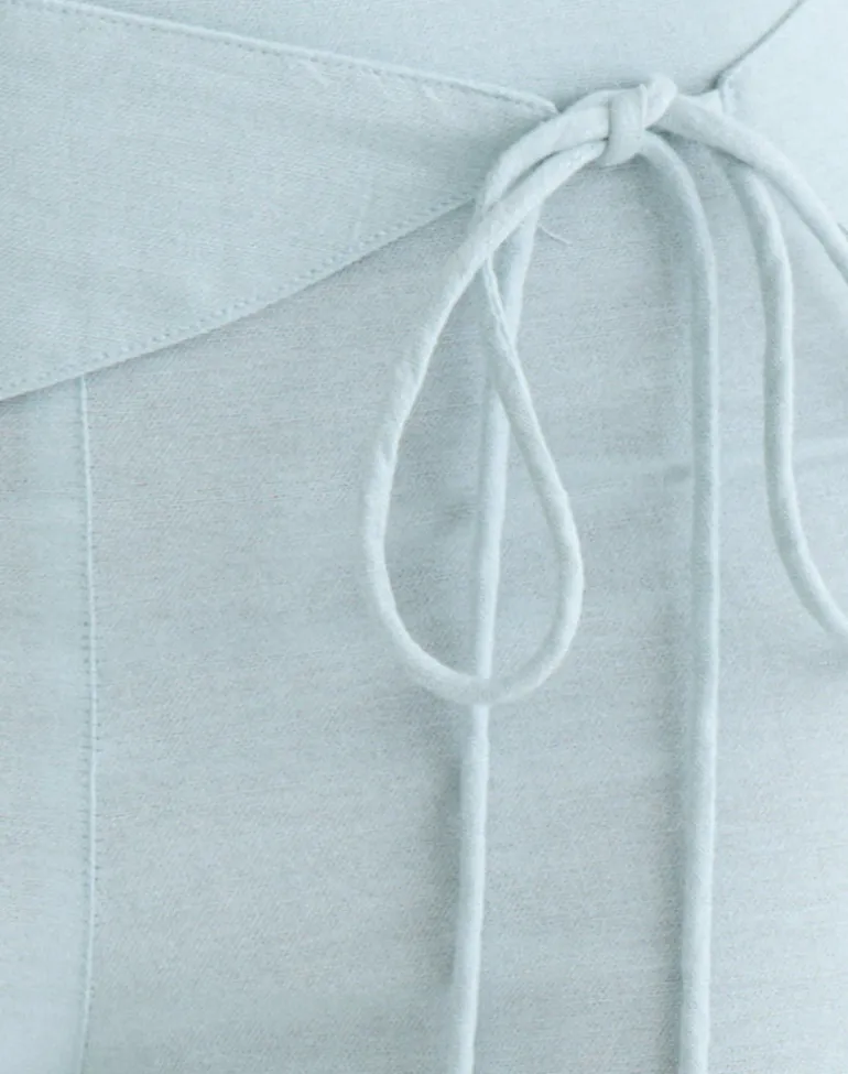 Cursa Trouser in Linen Steel Blue with Belt