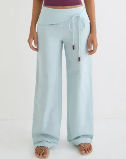 Cursa Trouser in Linen Steel Blue with Belt