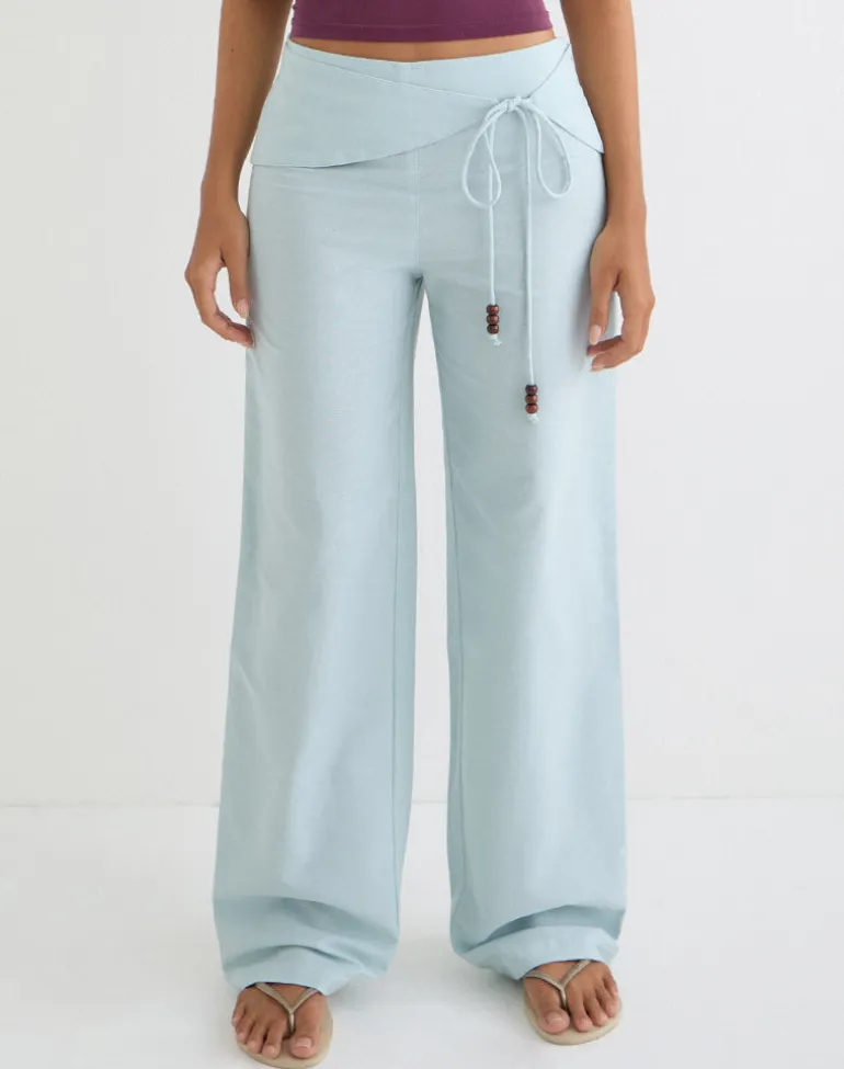 Cursa Trouser in Linen Steel Blue with Belt