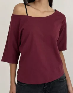 Daimin Off the Shoulder Top in Jersey Maroon