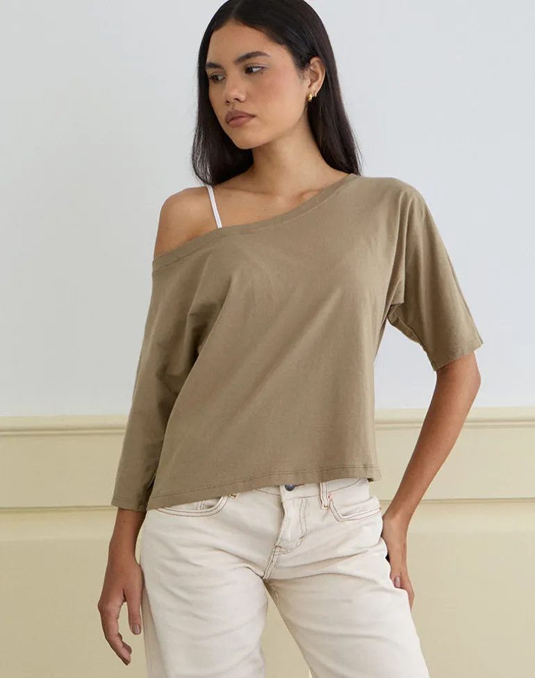 Daimin Off the Shoulder Top in Jersey Khaki