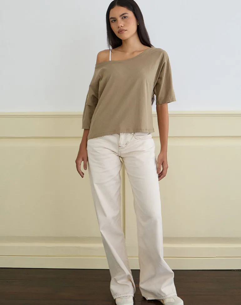 Daimin Off the Shoulder Top in Jersey Khaki