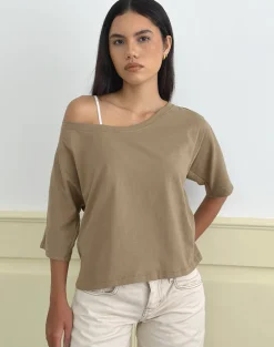 Daimin Off the Shoulder Top in Jersey Khaki