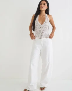 Dainy Plunge Halterneck Top in Lace White
