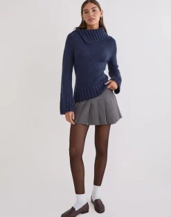 Dajah Fold Over Jumper in Knit Navy