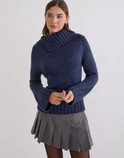 Dajah Fold Over Jumper in Knit Navy