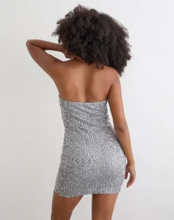 Dalanis Mini Dress in Sheer Sequin Silver