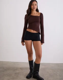 Dalene Asymmetric Long Sleeve Top in Bitter Chocolate