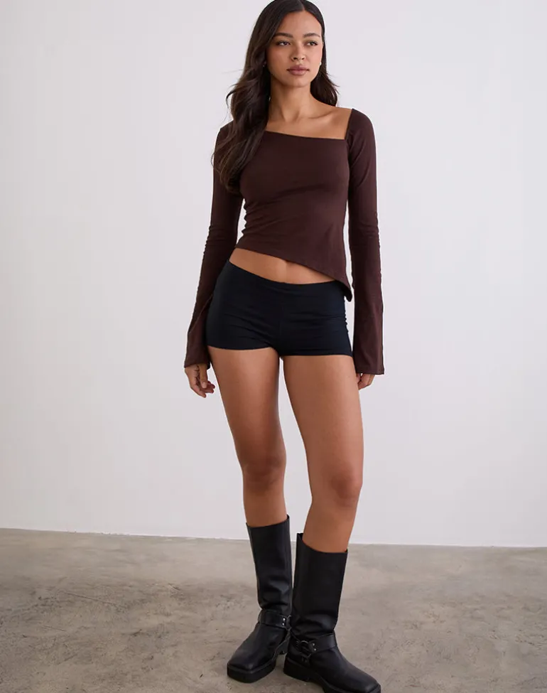 Dalene Asymmetric Long Sleeve Top in Bitter Chocolate