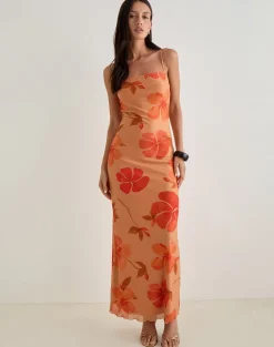 Dalesio Maxi Dress in Watercolour Hibiscus Orange