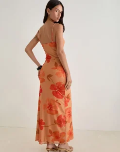 Dalesio Maxi Dress in Watercolour Hibiscus Orange