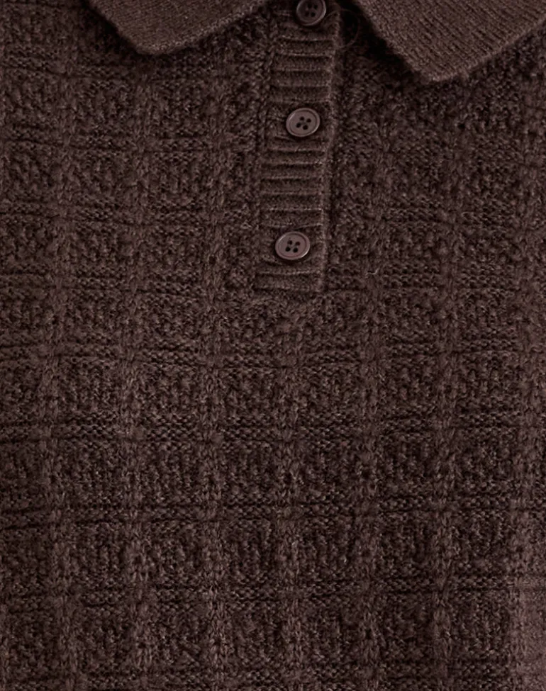 Dalina Knit Jumper in Check Brown
