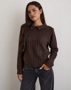 Dalina Knit Jumper in Check Brown
