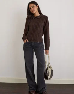 Dalina Knit Jumper in Check Brown