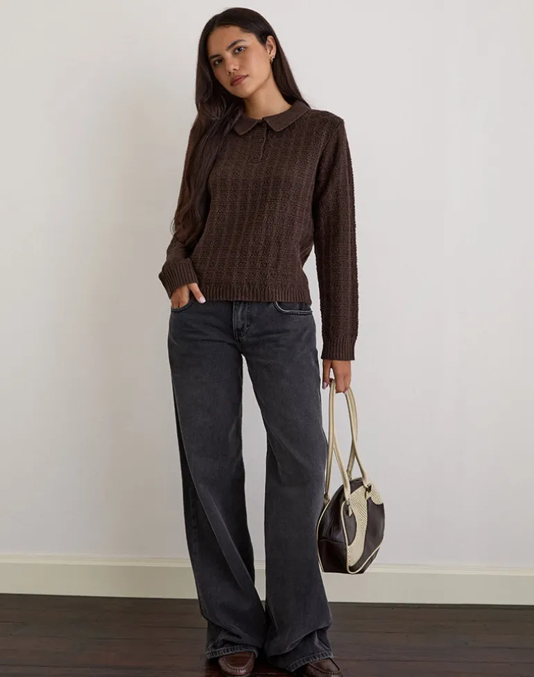 Dalina Knit Jumper in Check Brown