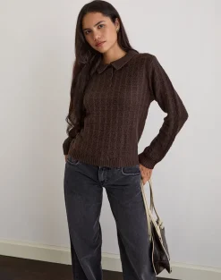 Dalina Knit Jumper in Check Brown