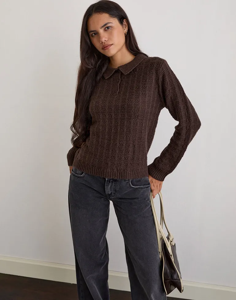 Dalina Knit Jumper in Check Brown