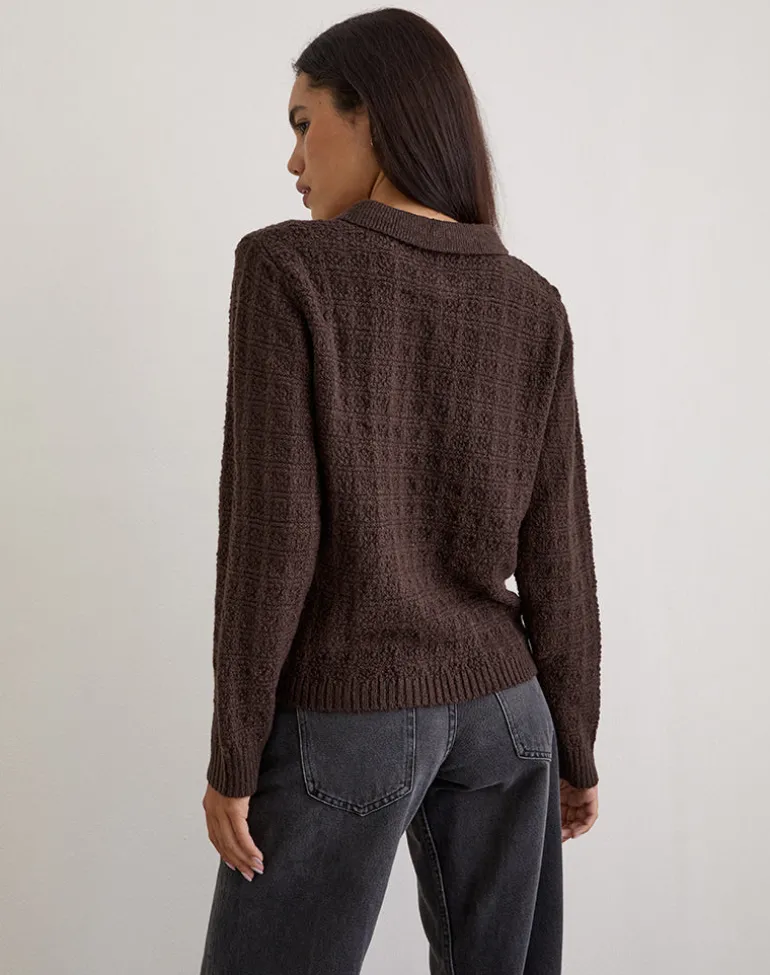 Dalina Knit Jumper in Check Brown