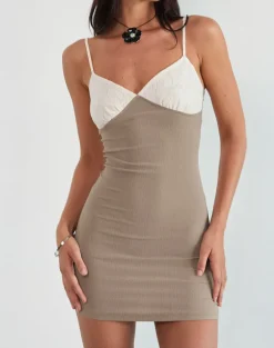 Dalsher Mini Dress in Ivory Brown Crochet Lace Mix
