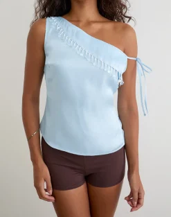 Dalvia Top in Satin Organza Light Blue