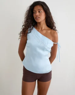 Dalvia Top in Satin Organza Light Blue