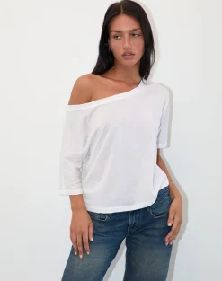 Daman Off Shoulder Basic Jersey Top in White