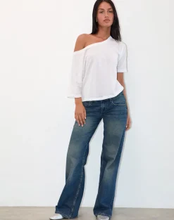 Daman Off Shoulder Basic Jersey Top in White