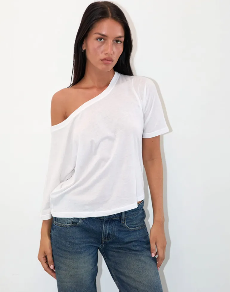Daman Off Shoulder Basic Jersey Top in White