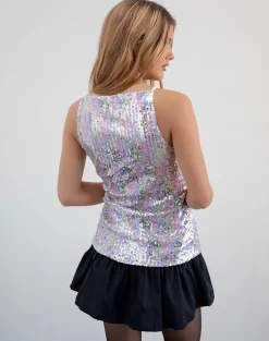 Damske Vest Top in Clear Sequin Iridescent