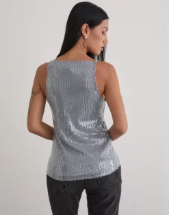 Damske Vest Top in Clear Tinted Sequin Grey