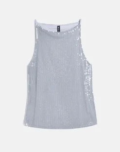 Damske Vest Top in Clear Tinted Sequin Grey