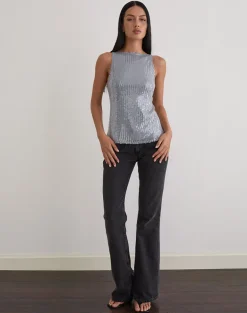 Damske Vest Top in Clear Tinted Sequin Grey