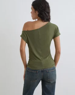 Danama One Shoulder Top in Rayon Jersey Grape with '28' Graphic