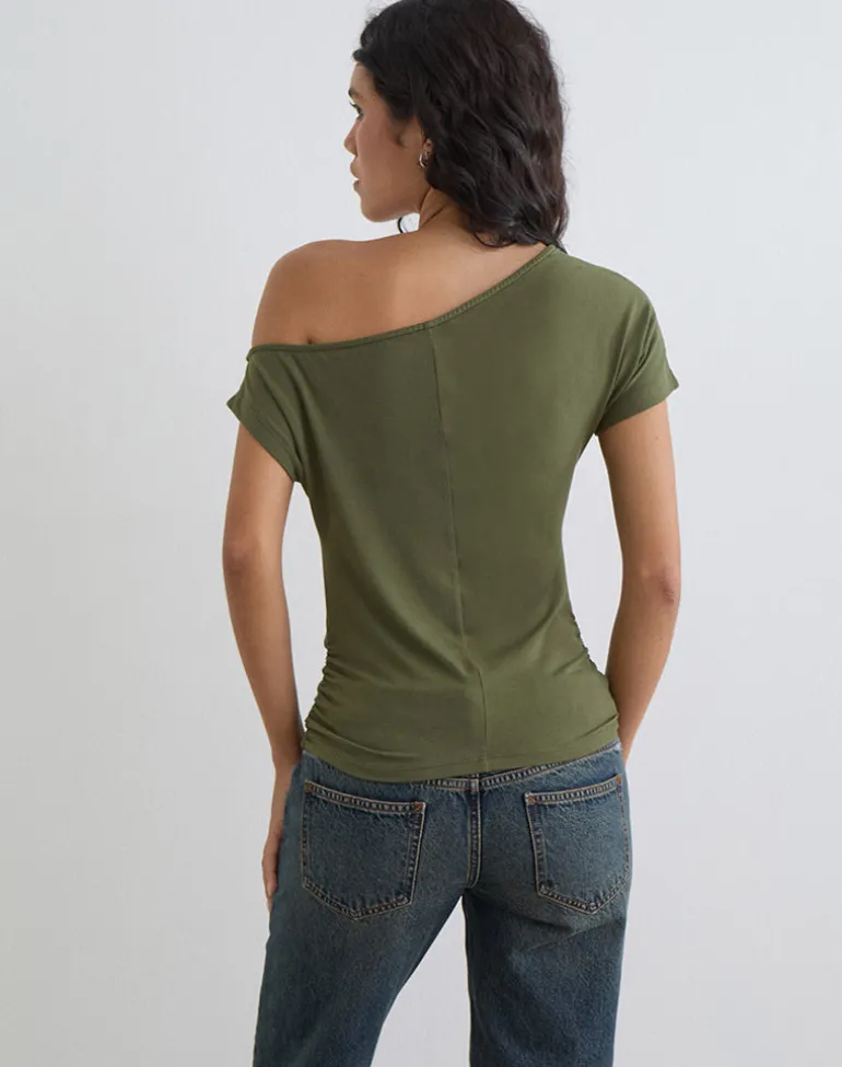 Danama One Shoulder Top in Rayon Jersey Grape with '28' Graphic