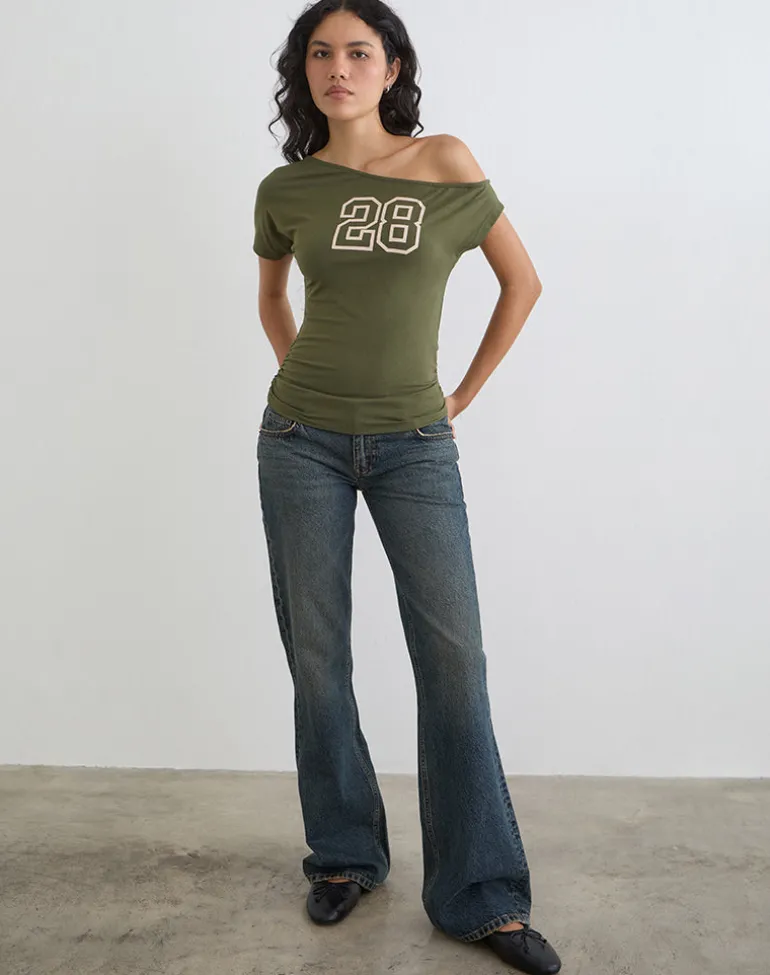 Danama One Shoulder Top in Rayon Jersey Grape with '28' Graphic