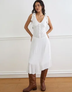 Danira Midi Dress With Lace Waist in Rayon White