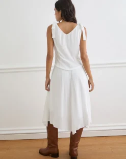 Danira Midi Dress With Lace Waist in Rayon White