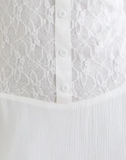 Danira Midi Dress With Lace Waist in Rayon White
