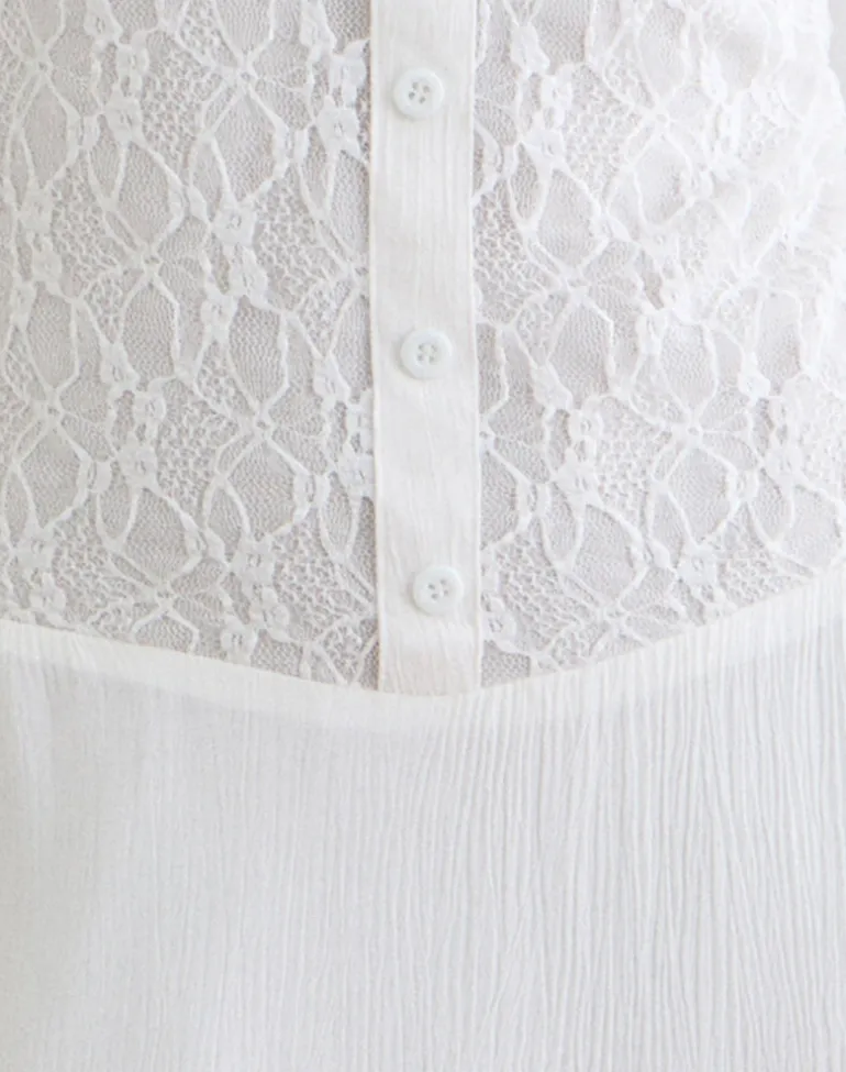 Danira Midi Dress With Lace Waist in Rayon White