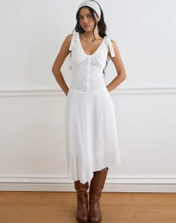 Danira Midi Dress With Lace Waist in Rayon White