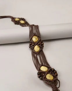 Danta Belt in Brown with Yellow Beads