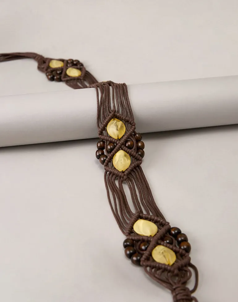 Danta Belt in Brown with Yellow Beads
