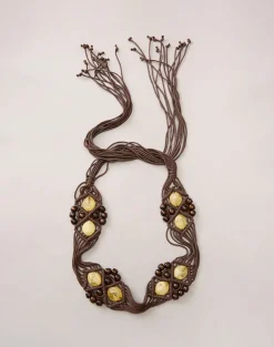 Danta Belt in Brown with Yellow Beads