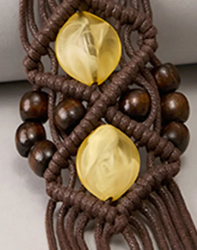 Danta Belt in Brown with Yellow Beads