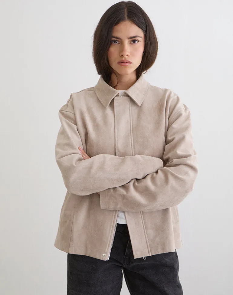 Dante Boxy Jacket in Faux Suede Tan